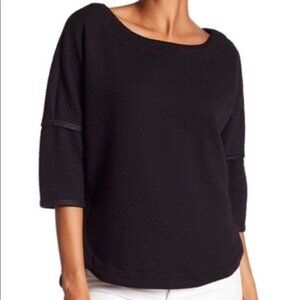 Max Studio Textured Ponte Black Top 3/4 Length Sleeve sz M Medium Weight